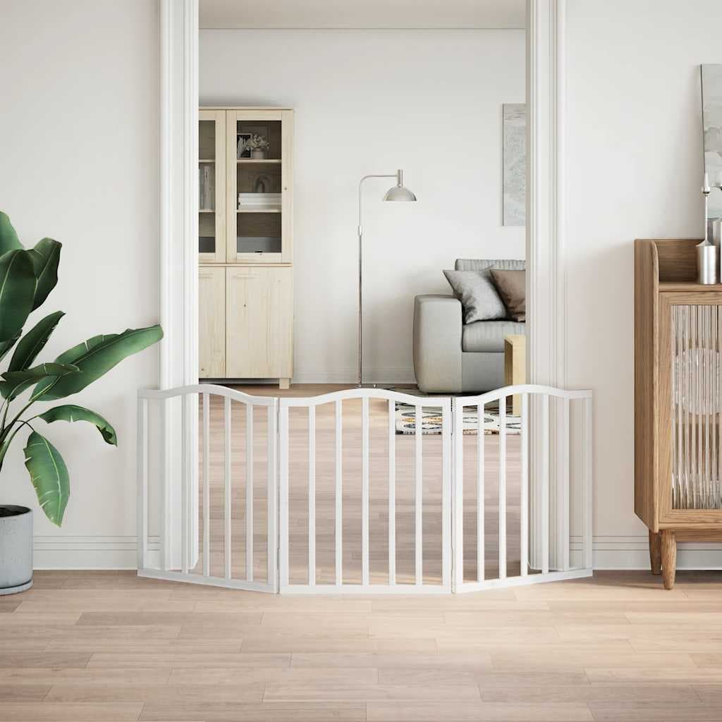 Cancello per Cani Pieghevole 3 Pannelli Bianco 150 cm Pioppo — miniatura 3 di 8