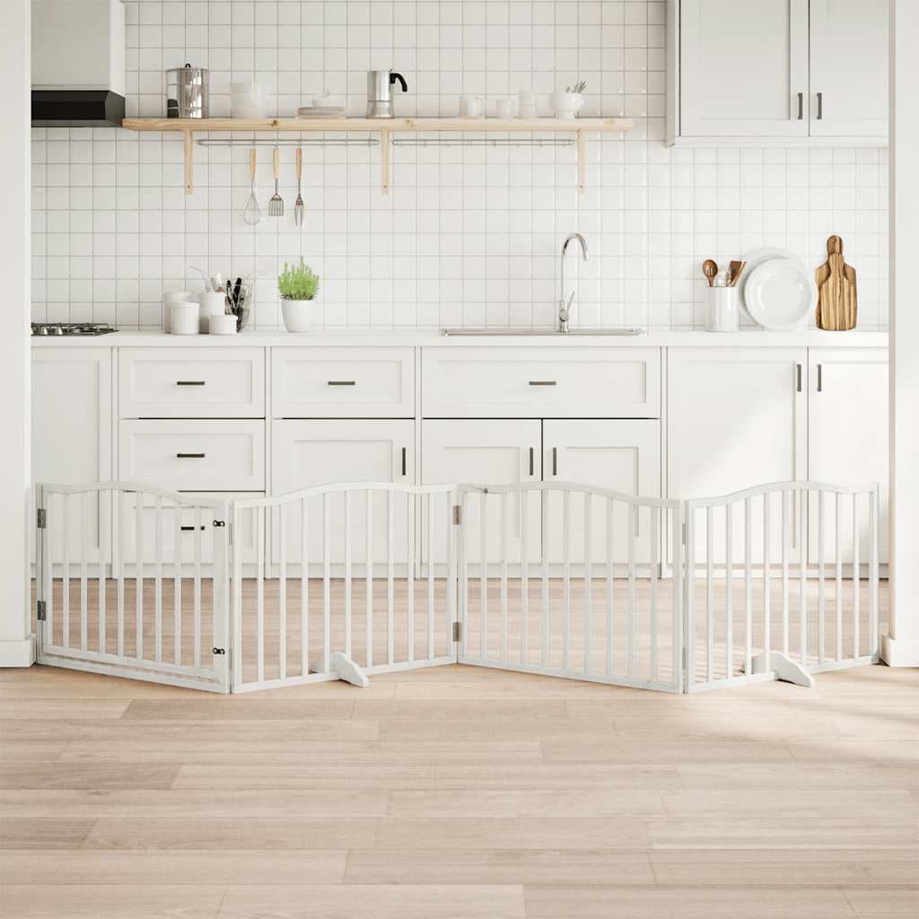 Cancello Cani Porta Pieghevole Bianco 4 Pannelli 320 cm Pioppo — miniatura 1 di 10