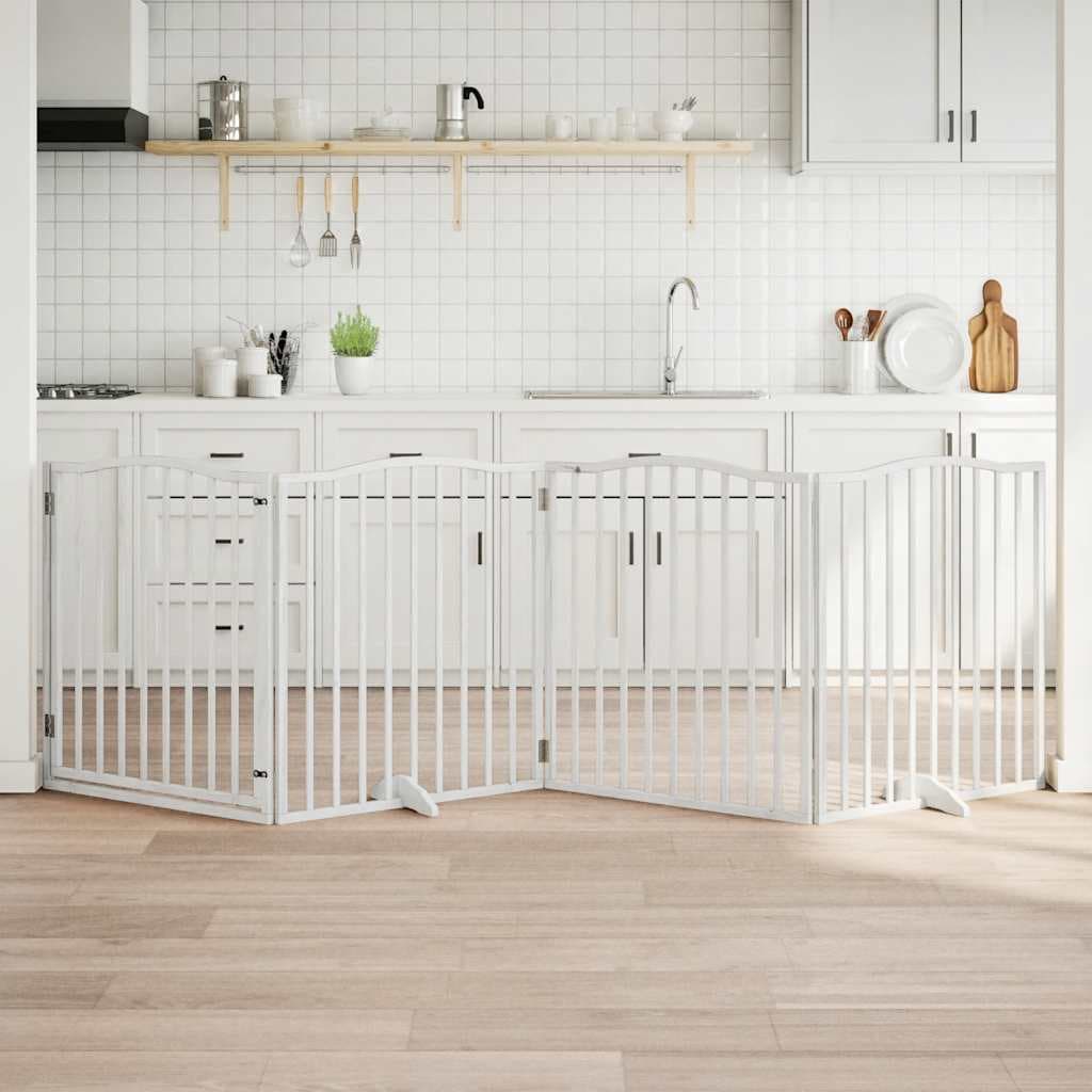 Cancello Cani Porta Pieghevole Bianco 4 Pannelli 320 cm Pioppo — miniatura 1 di 10
