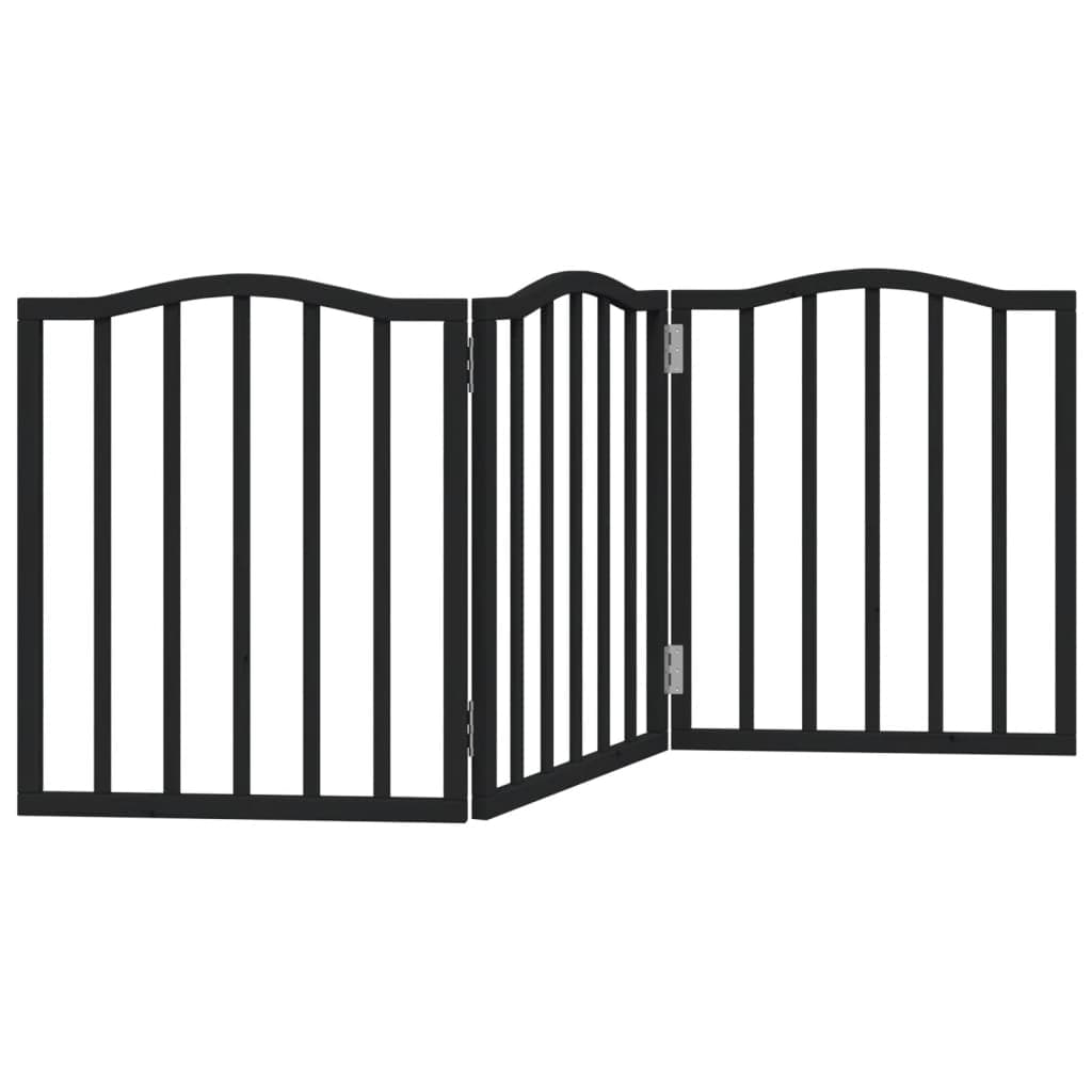 Cancello per Cani Pieghevole 3 Pannelli Nero 150cm Legno Pioppo — miniatura 2 di 8