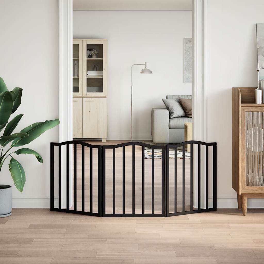 Cancello per Cani Pieghevole 3 Pannelli Nero 150cm Legno Pioppo — miniatura 3 di 8