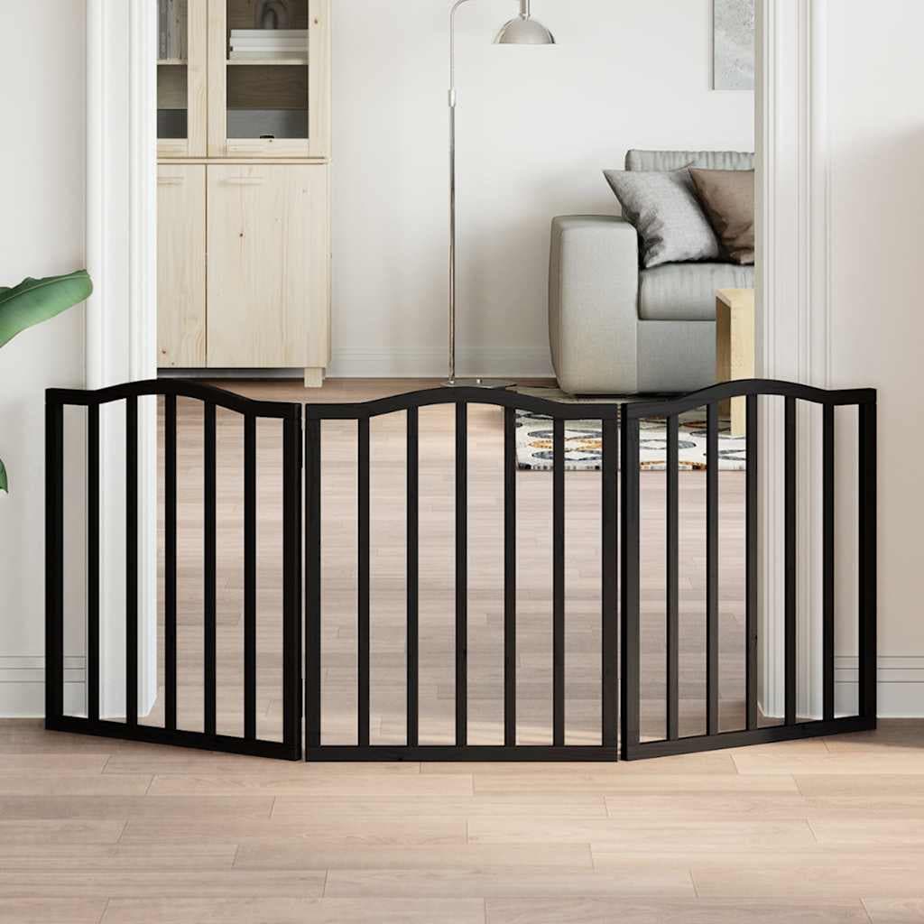 Cancello per Cani Pieghevole 3 Pannelli Nero 150cm Legno Pioppo — miniatura 1 di 8