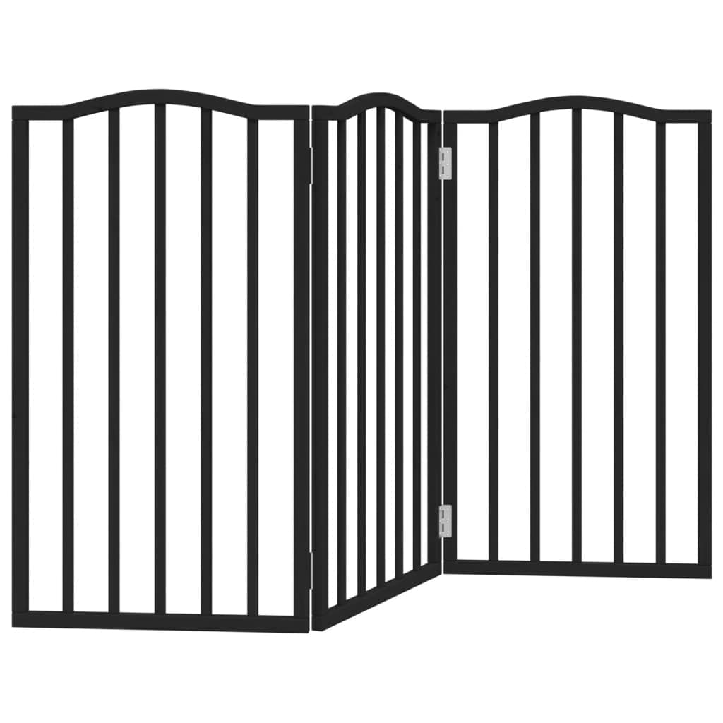 Cancello per Cani Pieghevole 3 Pannelli Nero 150cm Legno Pioppo — miniatura 2 di 8