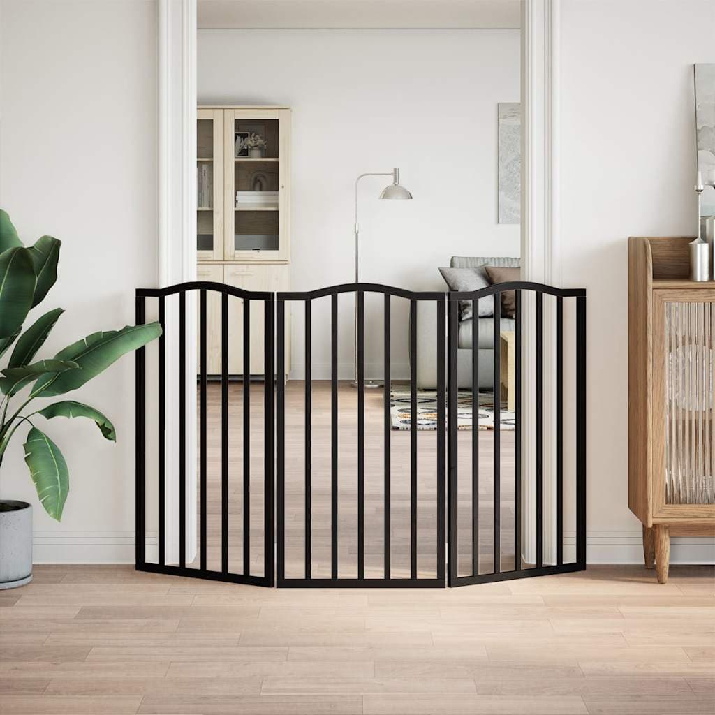 Cancello per Cani Pieghevole 3 Pannelli Nero 150cm Legno Pioppo — miniatura 3 di 8