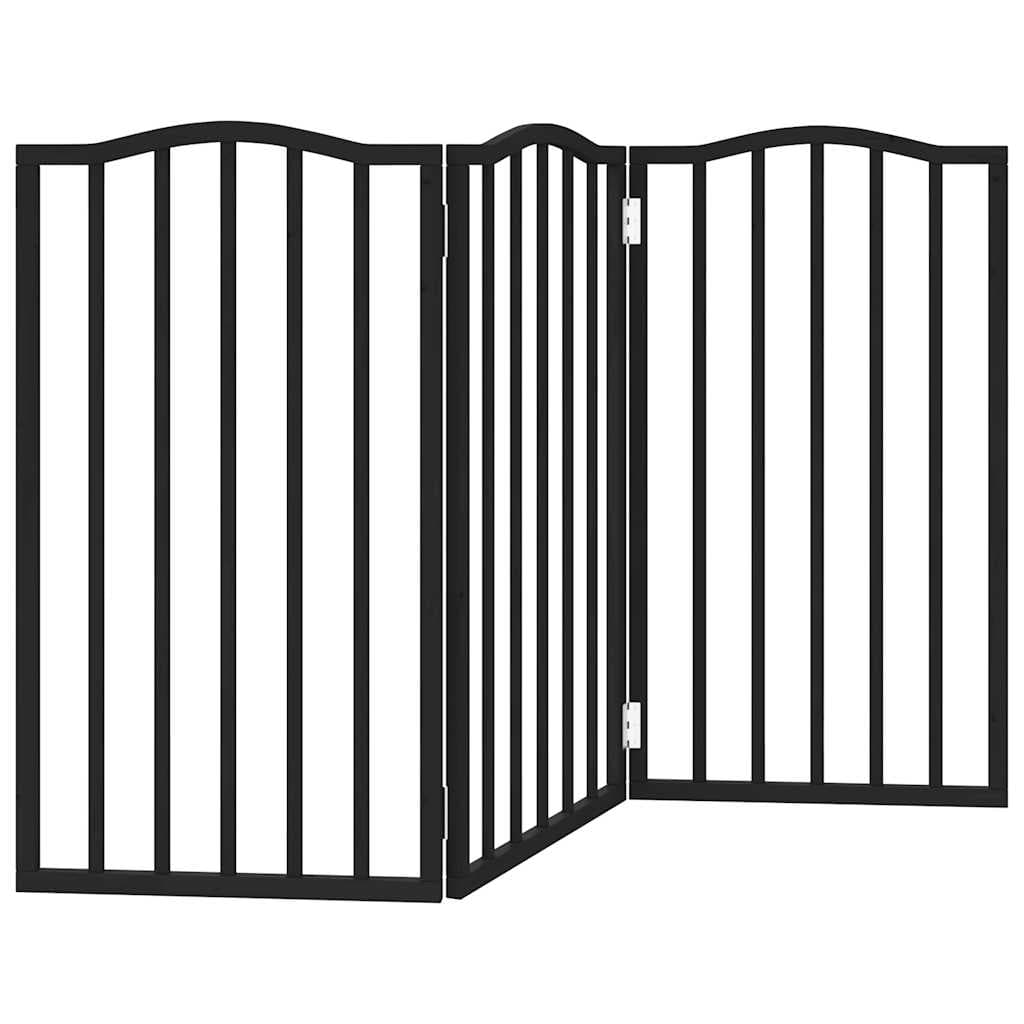 Cancello per Cani Pieghevole 3 Pannelli Nero 150cm Legno Pioppo — miniatura 5 di 8