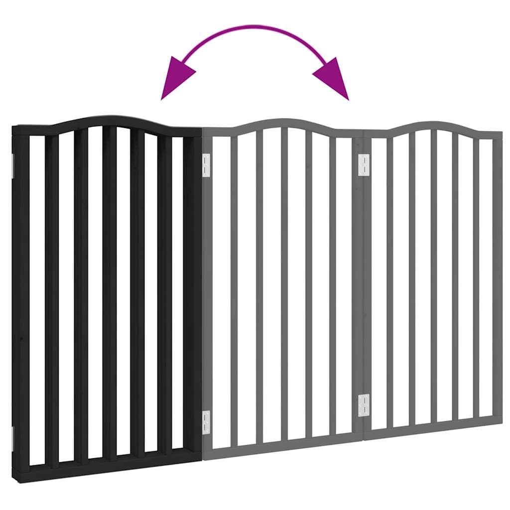 Cancello per Cani Pieghevole 3 Pannelli Nero 150cm Legno Pioppo — miniatura 6 di 8