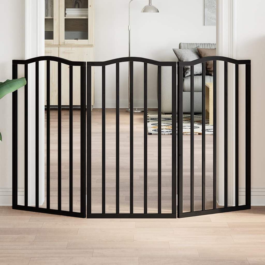 Cancello per Cani Pieghevole 3 Pannelli Nero 150cm Legno Pioppo — miniatura 1 di 8