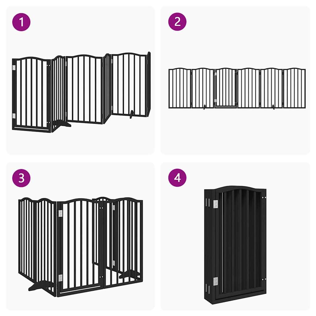 Cancello per Cani Porta Pieghevole Nero 6 Pannelli 300cm Pioppo — miniatura 6 di 10