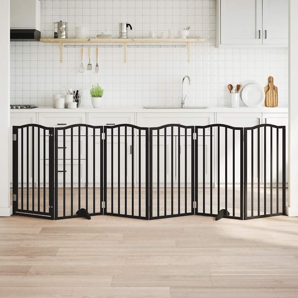 Cancello per Cani Porta Pieghevole Nero 6 Pannelli 300cm Pioppo — miniatura 1 di 10