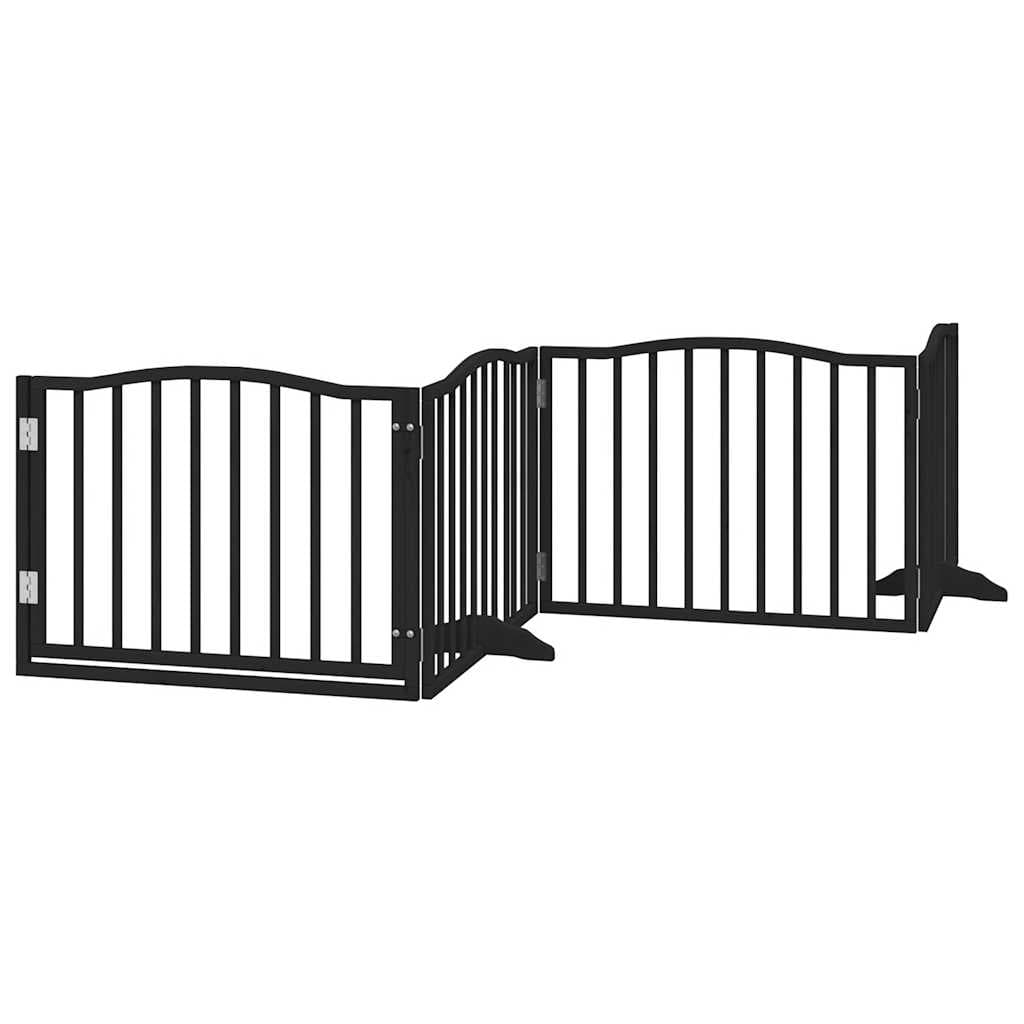 Cancelletto per cani con porta pieghevole 4 pannelli nero 320 cm in legno di pioppo — miniatura 2 di 10