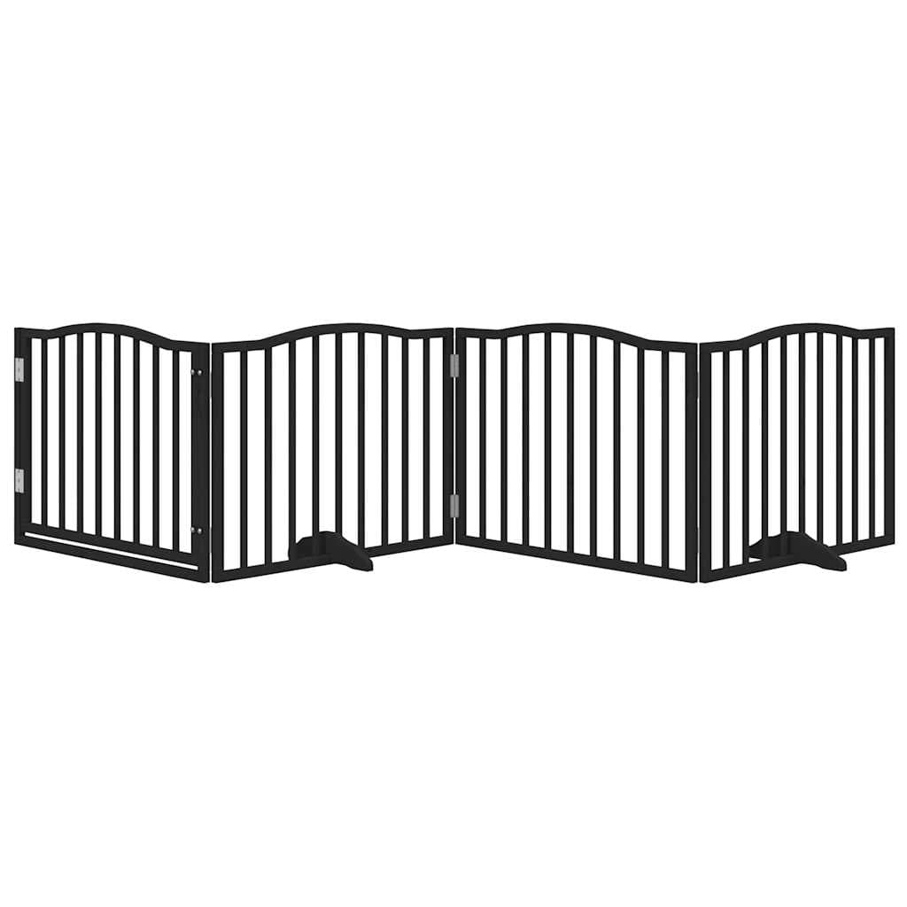 Cancelletto per cani con porta pieghevole 4 pannelli nero 320 cm in legno di pioppo — miniatura 3 di 10