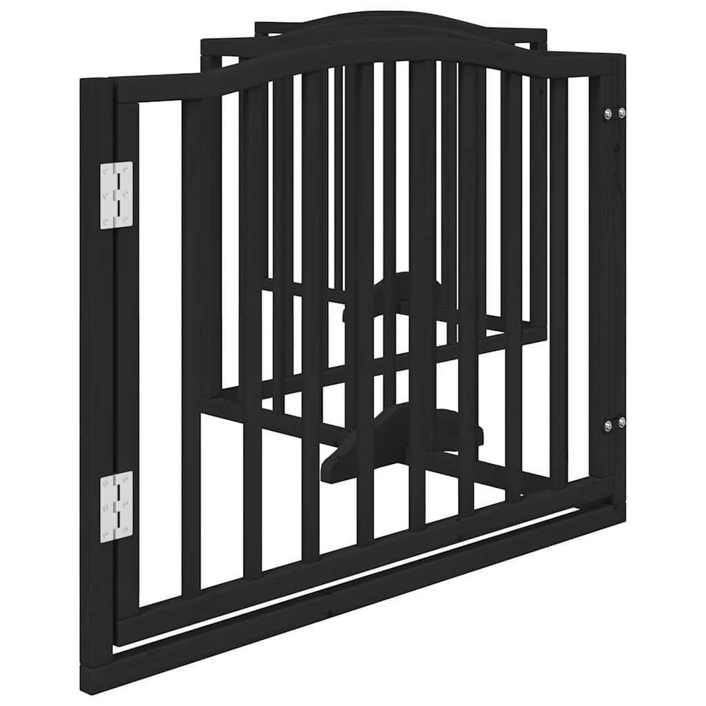 Cancelletto per cani con porta pieghevole 4 pannelli nero 320 cm in legno di pioppo — miniatura 4 di 10