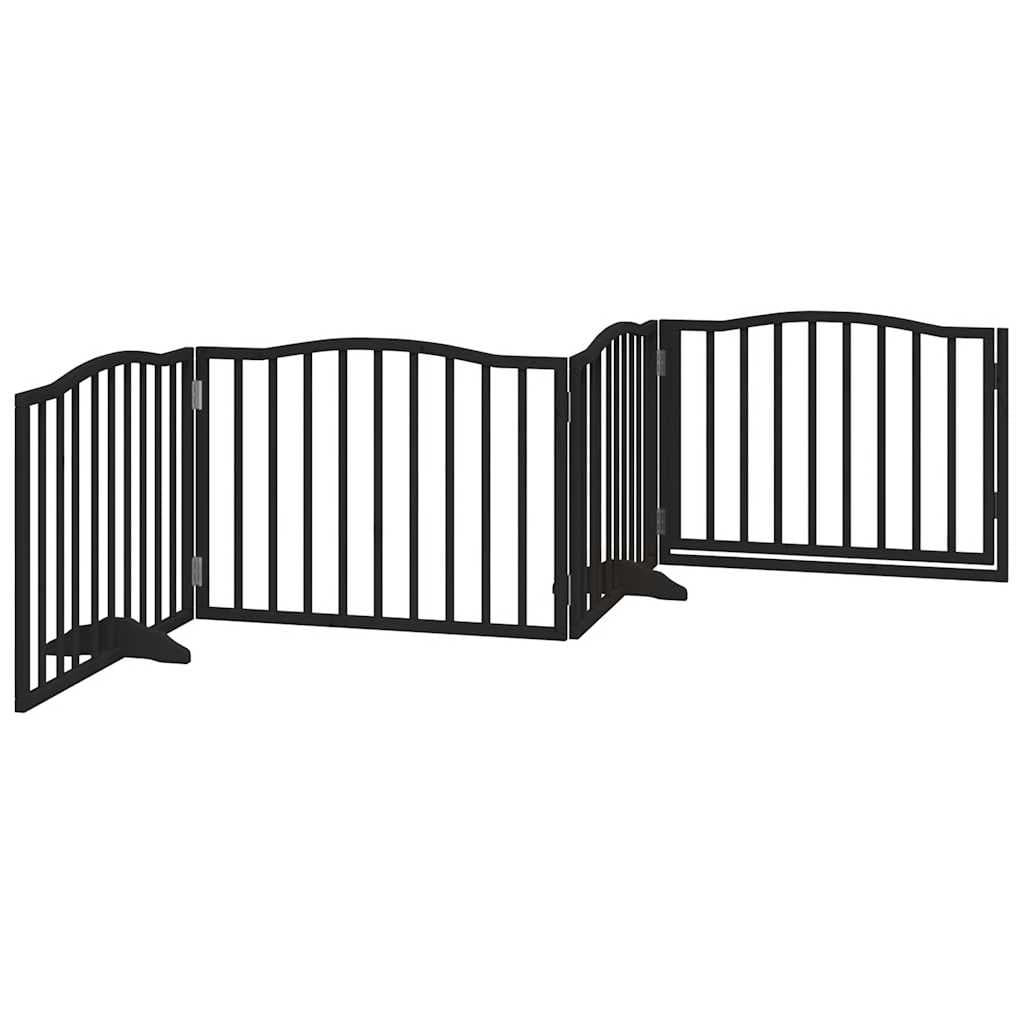 Cancelletto per cani con porta pieghevole 4 pannelli nero 320 cm in legno di pioppo — miniatura 5 di 10