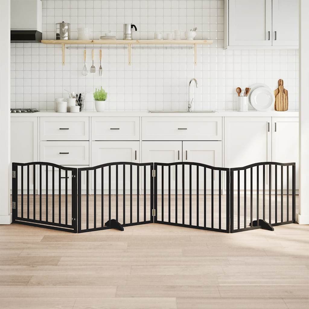 Cancelletto per cani con porta pieghevole 4 pannelli nero 320 cm in legno di pioppo — miniatura 1 di 10