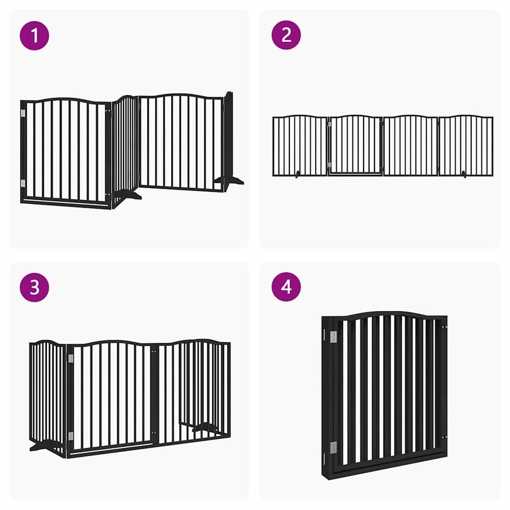 Cancello per Cani Porta Pieghevole Nero 4 Pannelli 320cm Pioppo — miniatura 6 di 10