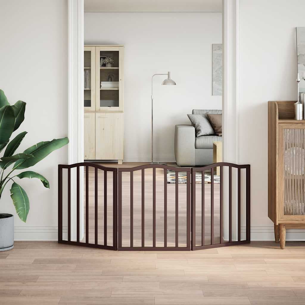 Cancello Cani Pieghevole 3 Pannelli Rovere Marrone 150cm Pioppo — miniatura 3 di 8