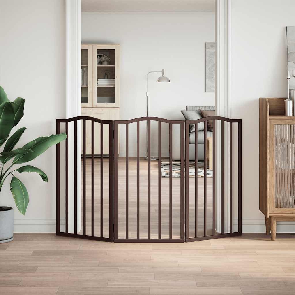 Cancello Cani Pieghevole 3 Pannelli Rovere Marrone 150cm Pioppo — miniatura 3 di 8