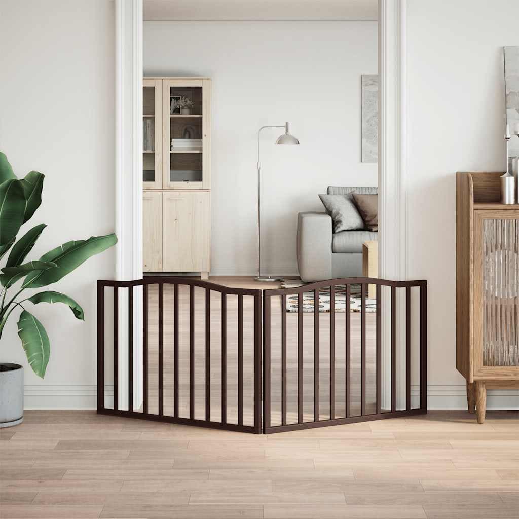Cancello Cani Pieghevole 2 Pannelli Marrone 160cm Legno Pioppo — miniatura 3 di 8