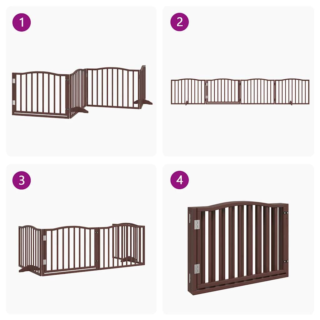 Cancello Cani Porta Pieghevole Marrone 4 Pannelli 320cm Pioppo — miniatura 6 di 10