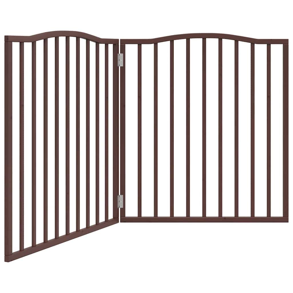 Cancello Cani Pieghevole 2 Pannelli Marrone 160cm Legno Pioppo — miniatura 2 di 8