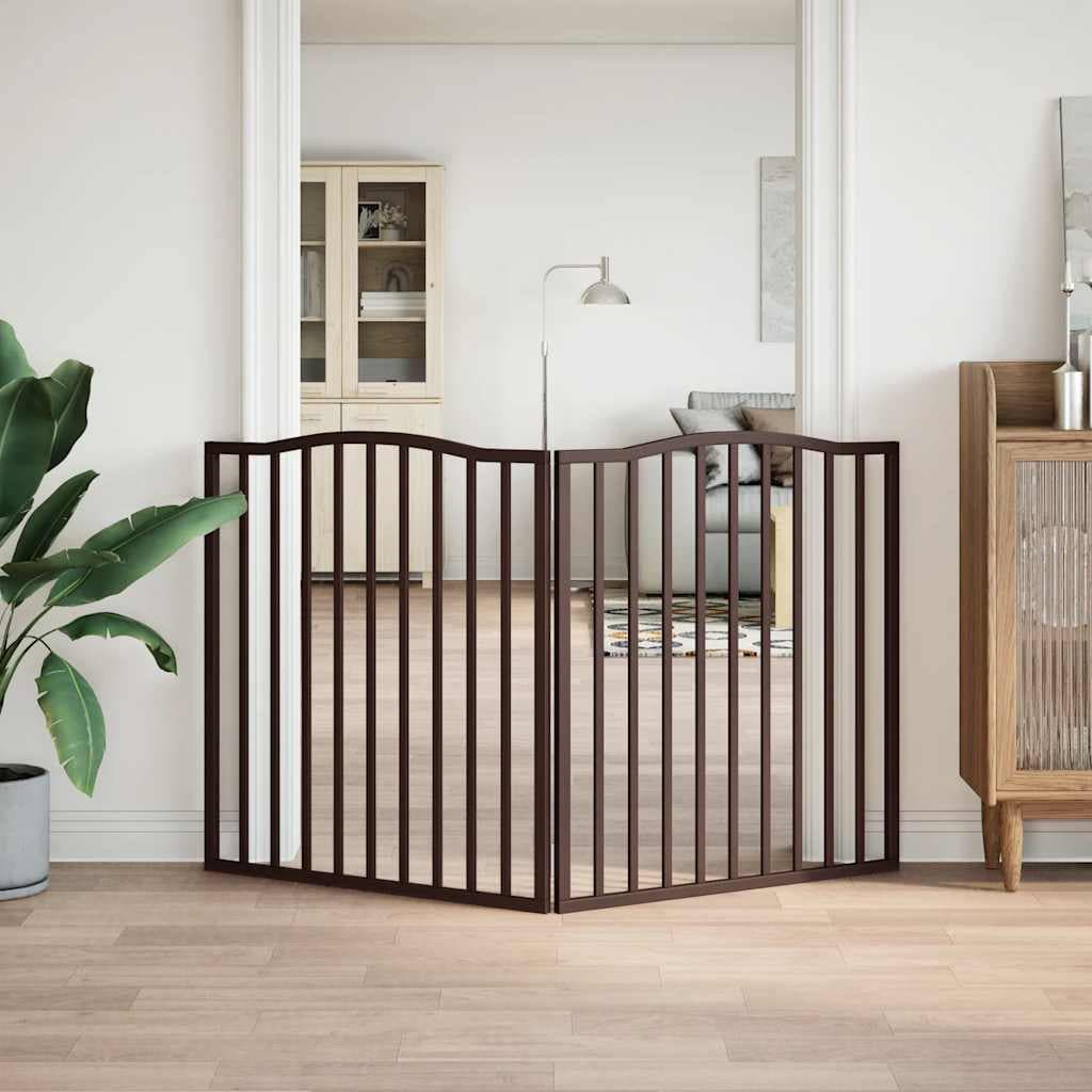 Cancello Cani Pieghevole 2 Pannelli Marrone 160cm Legno Pioppo — miniatura 3 di 8