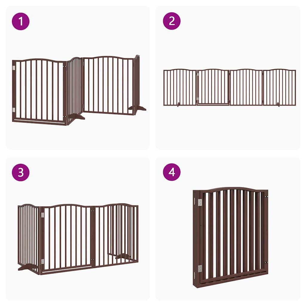 Cancello Cani Porta Pieghevole Marrone 4 Pannelli 320cm Pioppo — miniatura 6 di 10