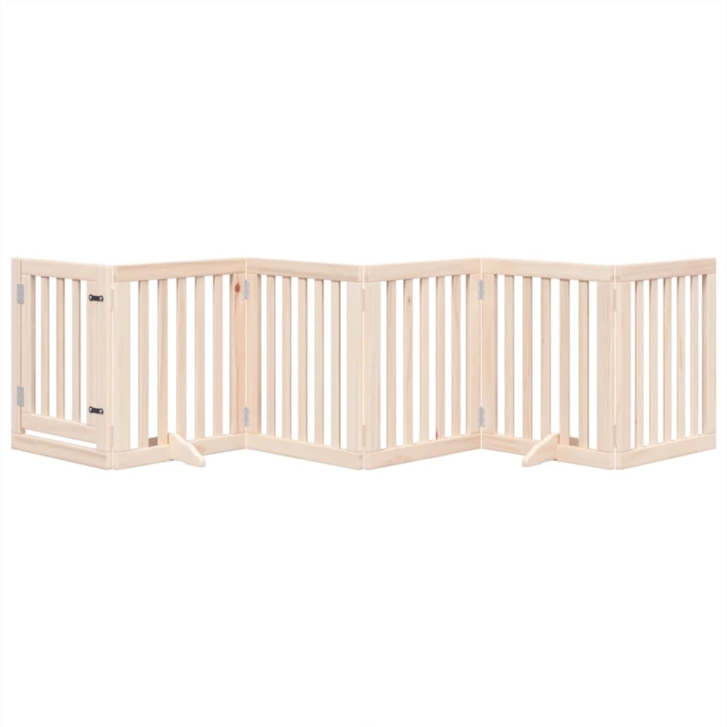Cancelletto per cani con porta pieghevole 6 pannelli 300 cm in legno di pioppo — miniatura 3 di 10