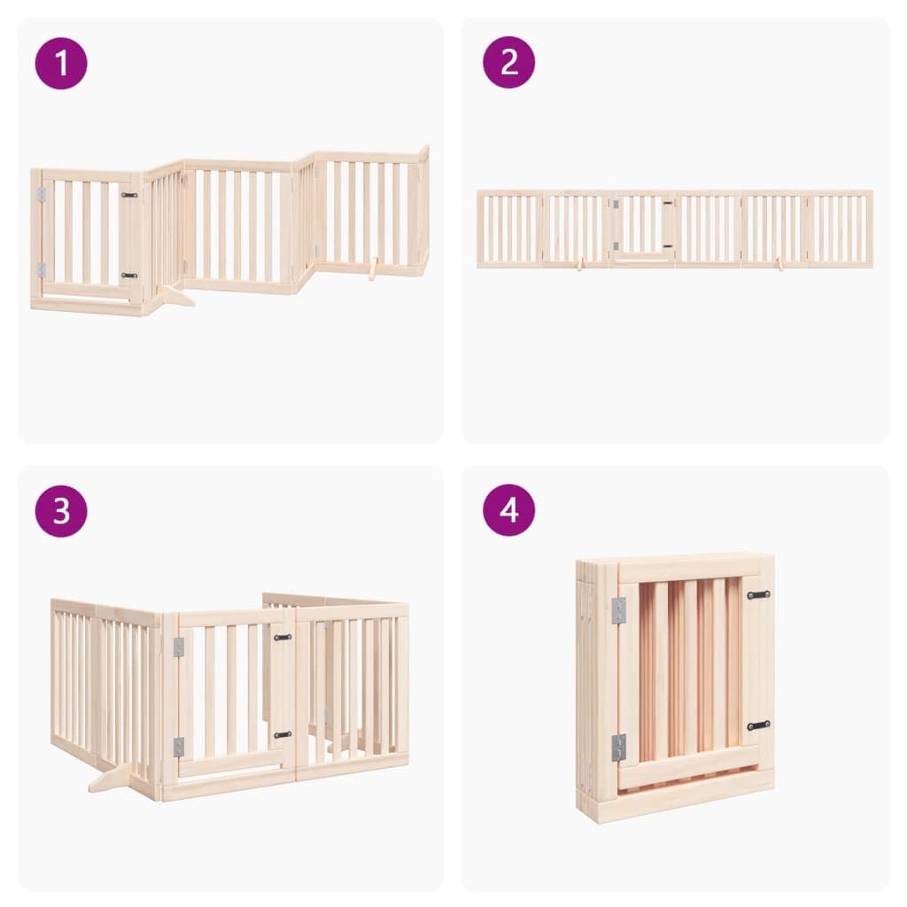 Cancelletto per cani con porta pieghevole 6 pannelli 300 cm in legno di pioppo — miniatura 6 di 10