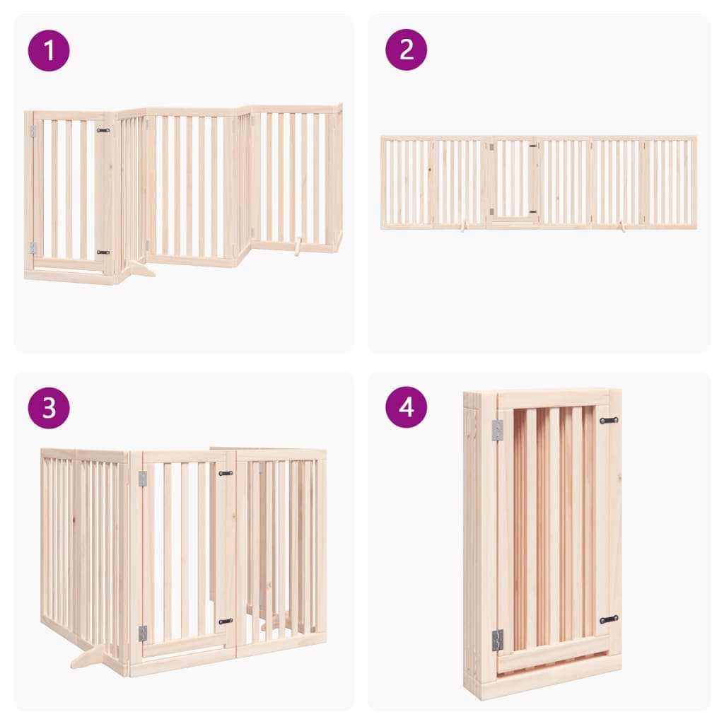 Cancelletto per cani con porta pieghevole 6 pannelli 300 cm in legno di pioppo — miniatura 6 di 10