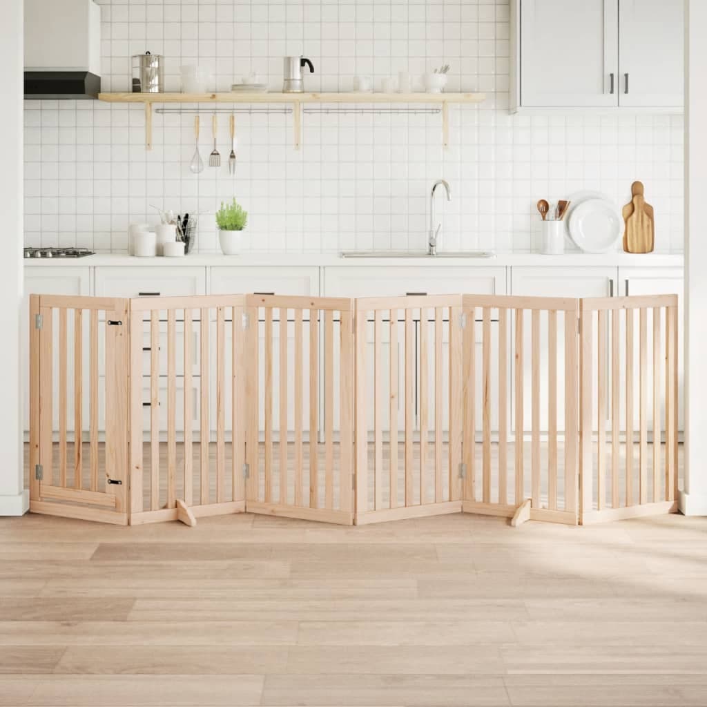 Cancelletto per cani con porta pieghevole 6 pannelli 300 cm in legno di pioppo — miniatura 1 di 10
