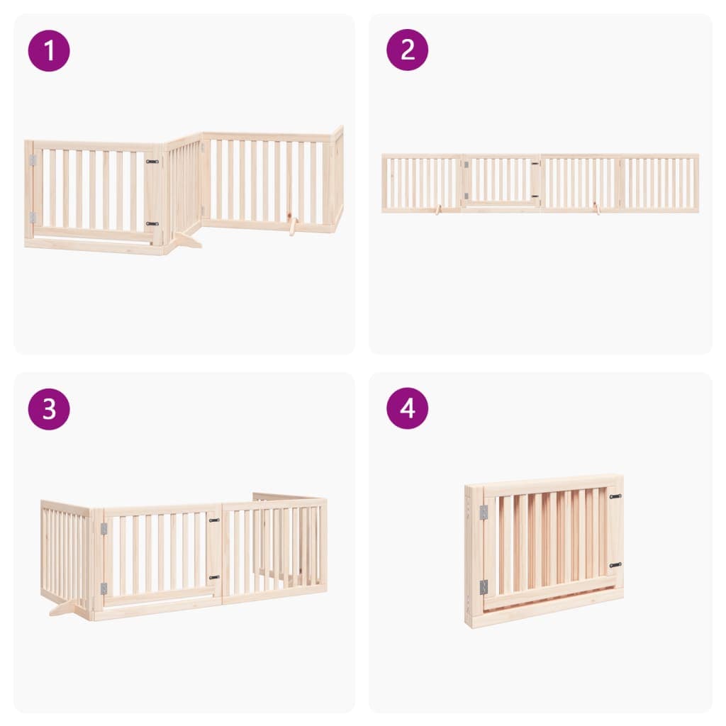 Cancelletto per cani con porta pieghevole 4 pannelli 320 cm in legno di pioppo — miniatura 6 di 10