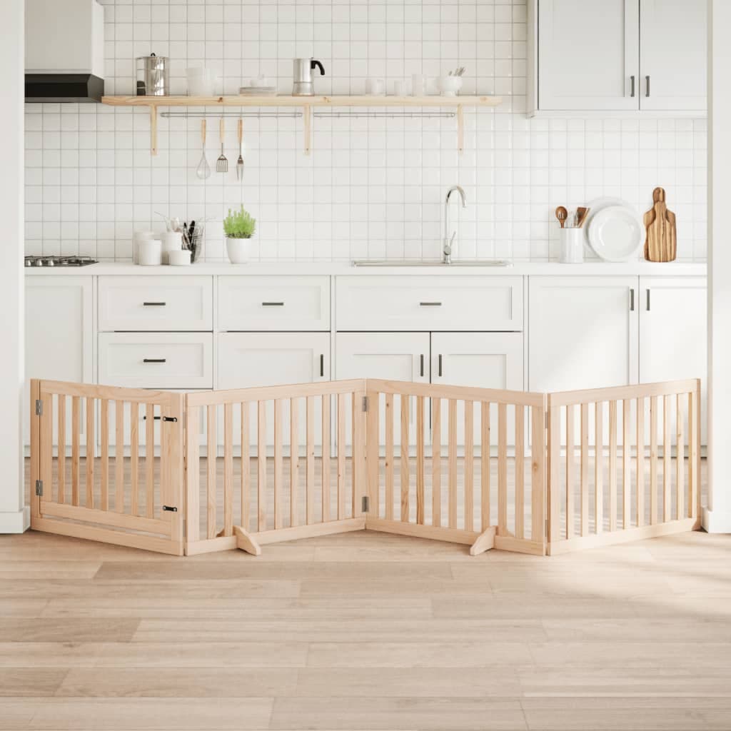 Cancelletto per cani con porta pieghevole 4 pannelli 320 cm in legno di pioppo — miniatura 1 di 10
