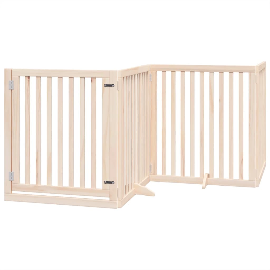 Cancello per Cani con Porta Pieghevole 4 Pannelli 320 cm Pioppo — miniatura 2 di 10