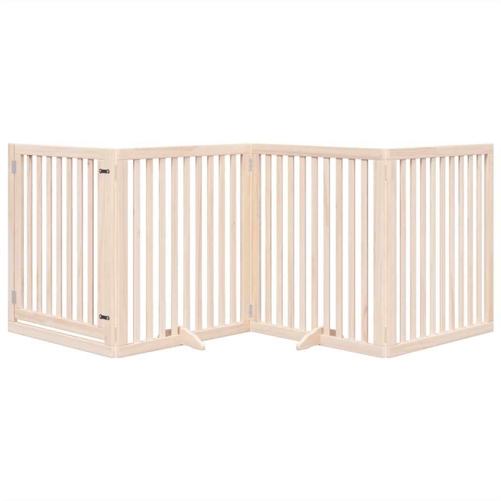 Cancello per Cani con Porta Pieghevole 4 Pannelli 320 cm Pioppo — miniatura 3 di 10
