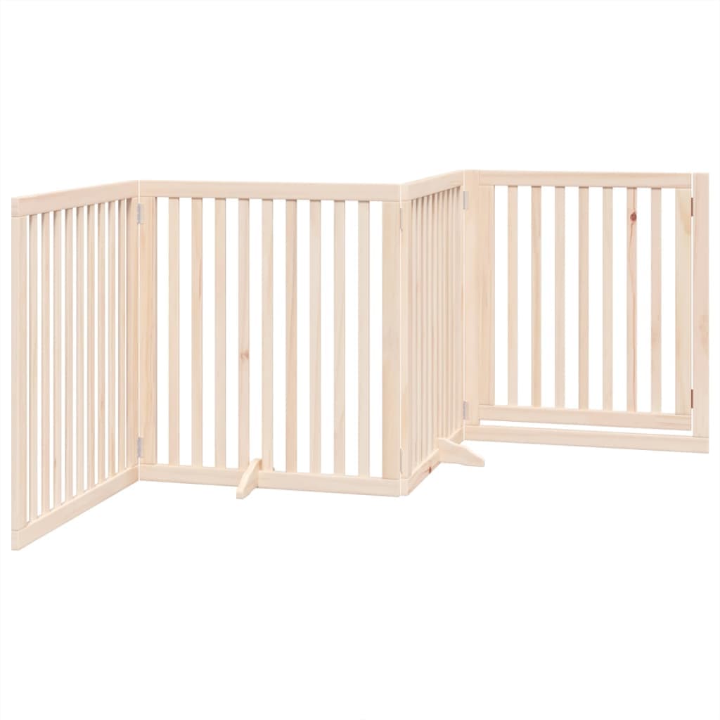 Cancello per Cani con Porta Pieghevole 4 Pannelli 320 cm Pioppo — miniatura 5 di 10