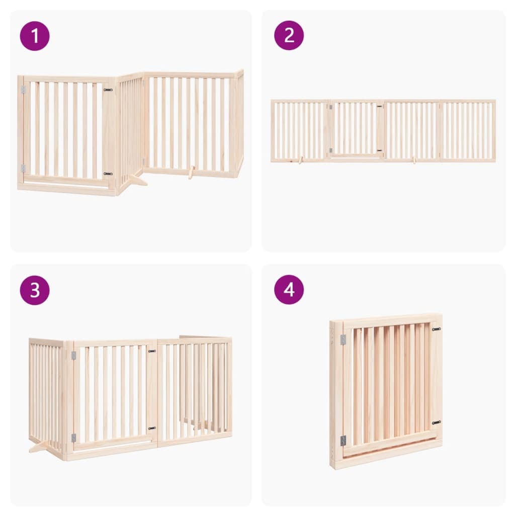 Cancello per Cani con Porta Pieghevole 4 Pannelli 320 cm Pioppo — miniatura 6 di 10
