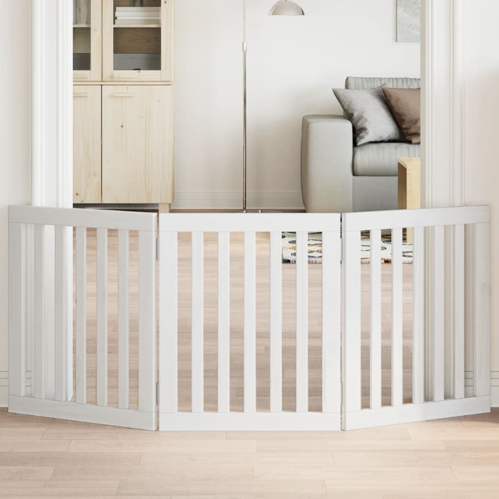 Cancello per Cani Pieghevole 3 Pannelli Bianco 150 cm Pioppo — miniatura 1 di 8