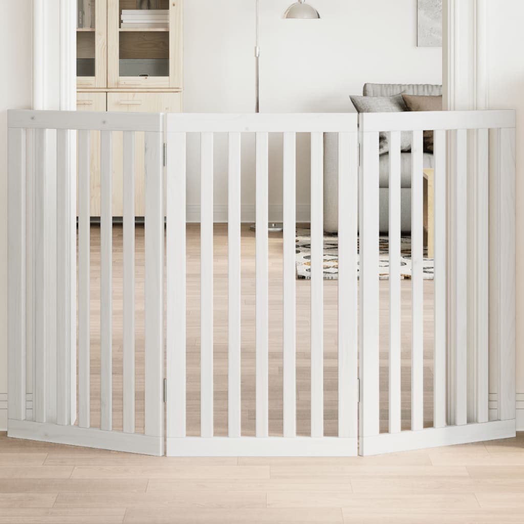 Cancello per Cani Pieghevole 3 Pannelli Bianco 150 cm Pioppo — miniatura 1 di 8