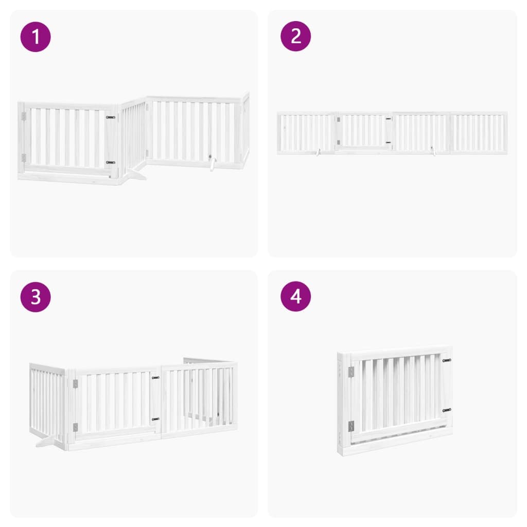 Cancello Cani Porta Pieghevole Bianco 4 Pannelli 320 cm Pioppo — miniatura 6 di 10
