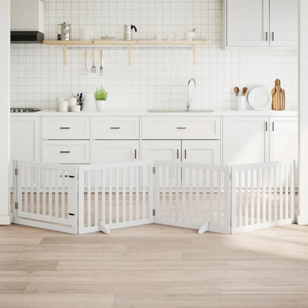 Cancello Cani Porta Pieghevole Bianco 4 Pannelli 320 cm Pioppo — miniatura 1 di 10