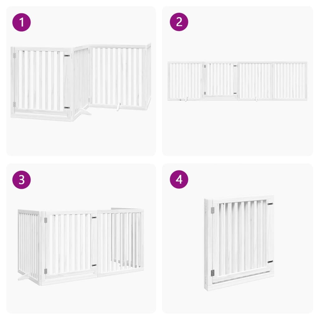 Cancello Cani Porta Pieghevole Bianco 4 Pannelli 320 cm Pioppo — miniatura 6 di 10