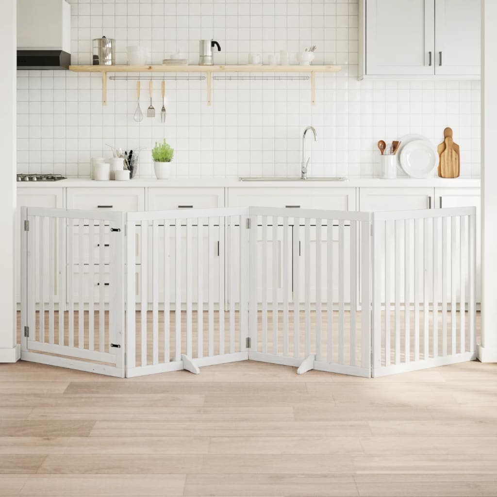 Cancello Cani Porta Pieghevole Bianco 4 Pannelli 320 cm Pioppo — miniatura 1 di 10