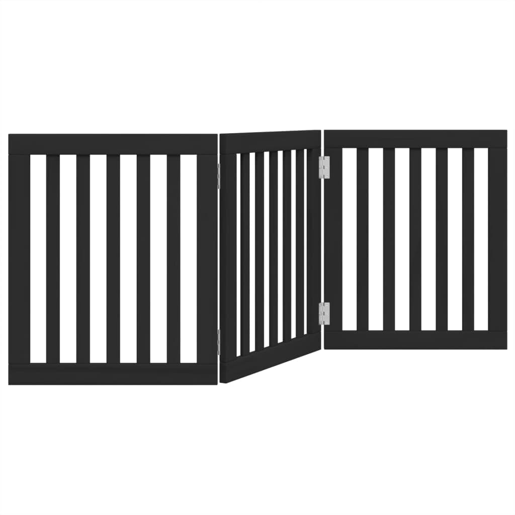 Cancello per Cani Pieghevole 3 Pannelli Nero 150cm Legno Pioppo — miniatura 2 di 8