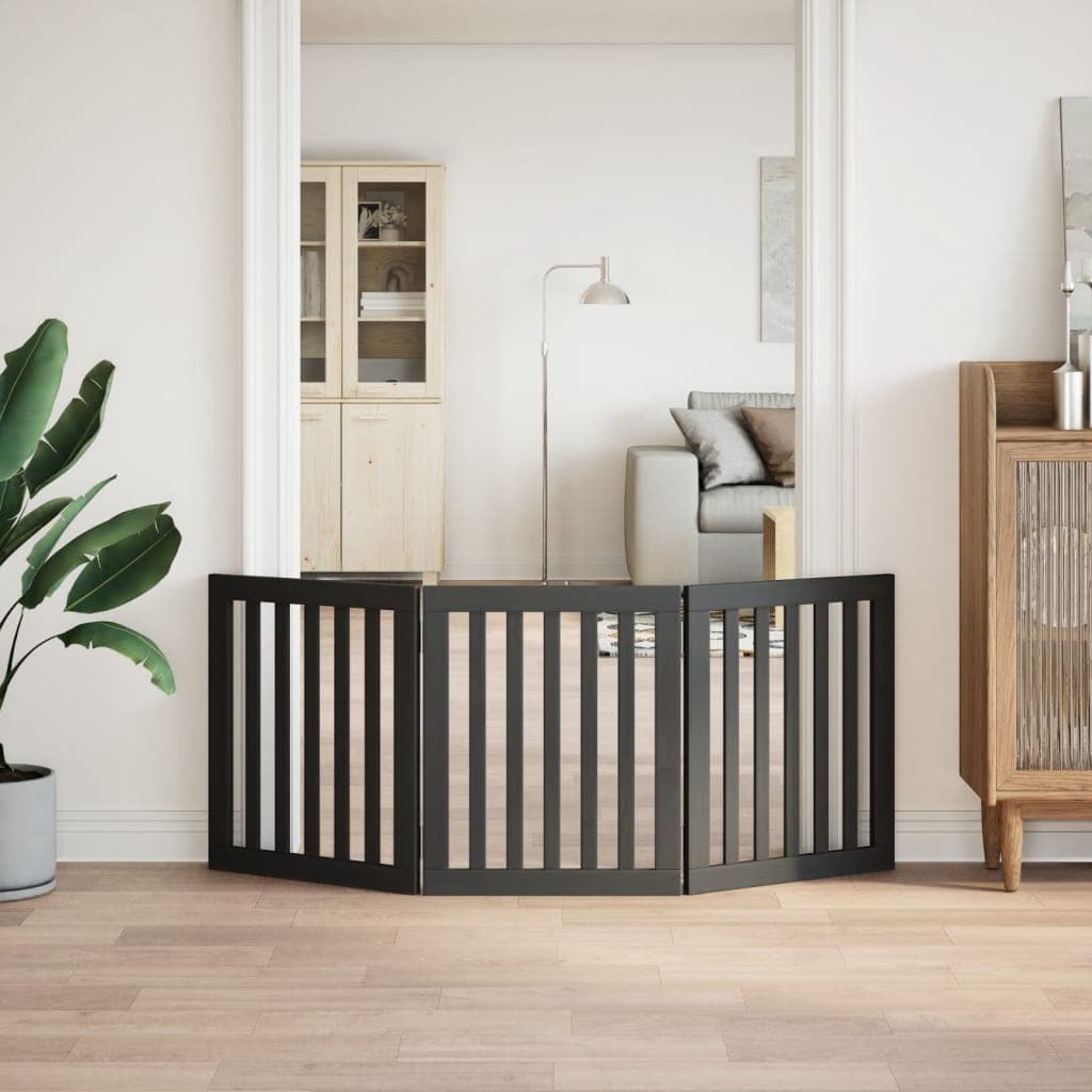 Cancello per Cani Pieghevole 3 Pannelli Nero 150cm Legno Pioppo — miniatura 3 di 8