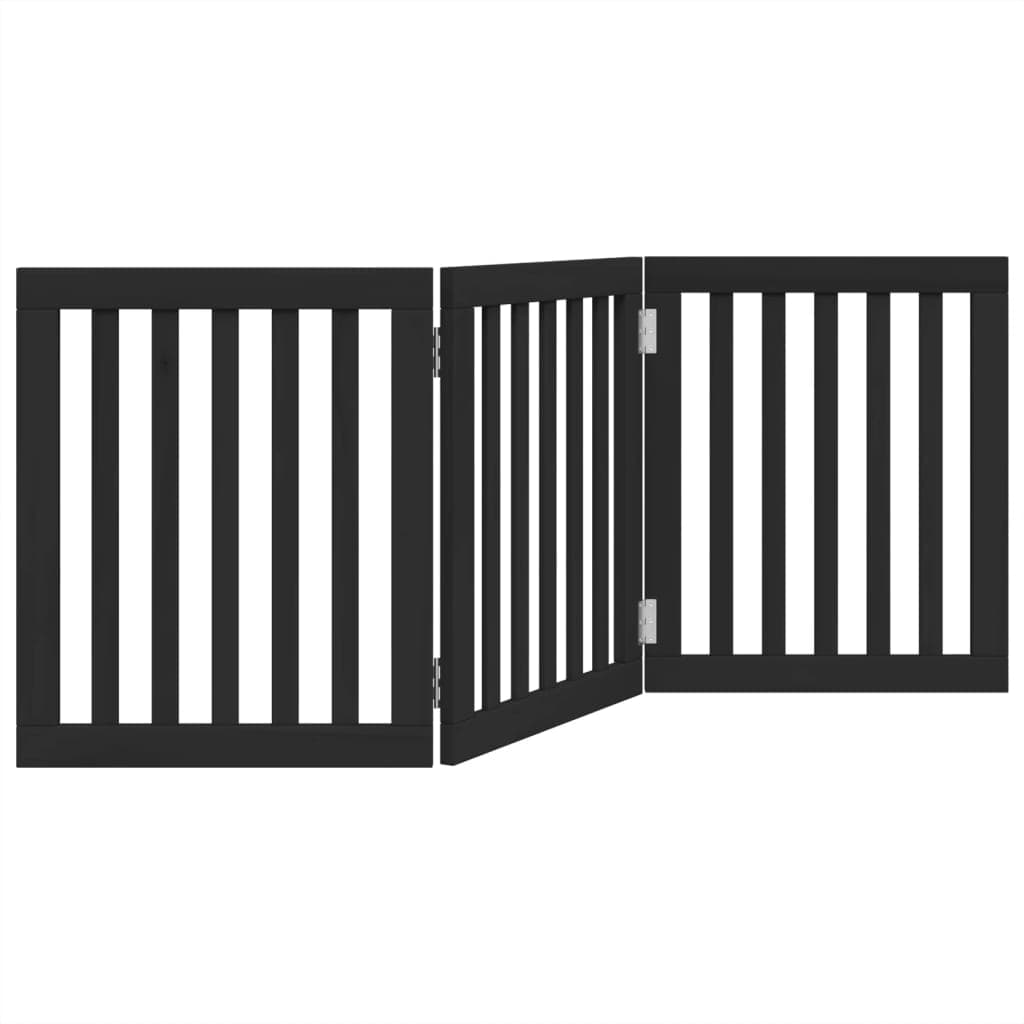 Cancello per Cani Pieghevole 3 Pannelli Nero 150cm Legno Pioppo — miniatura 5 di 8