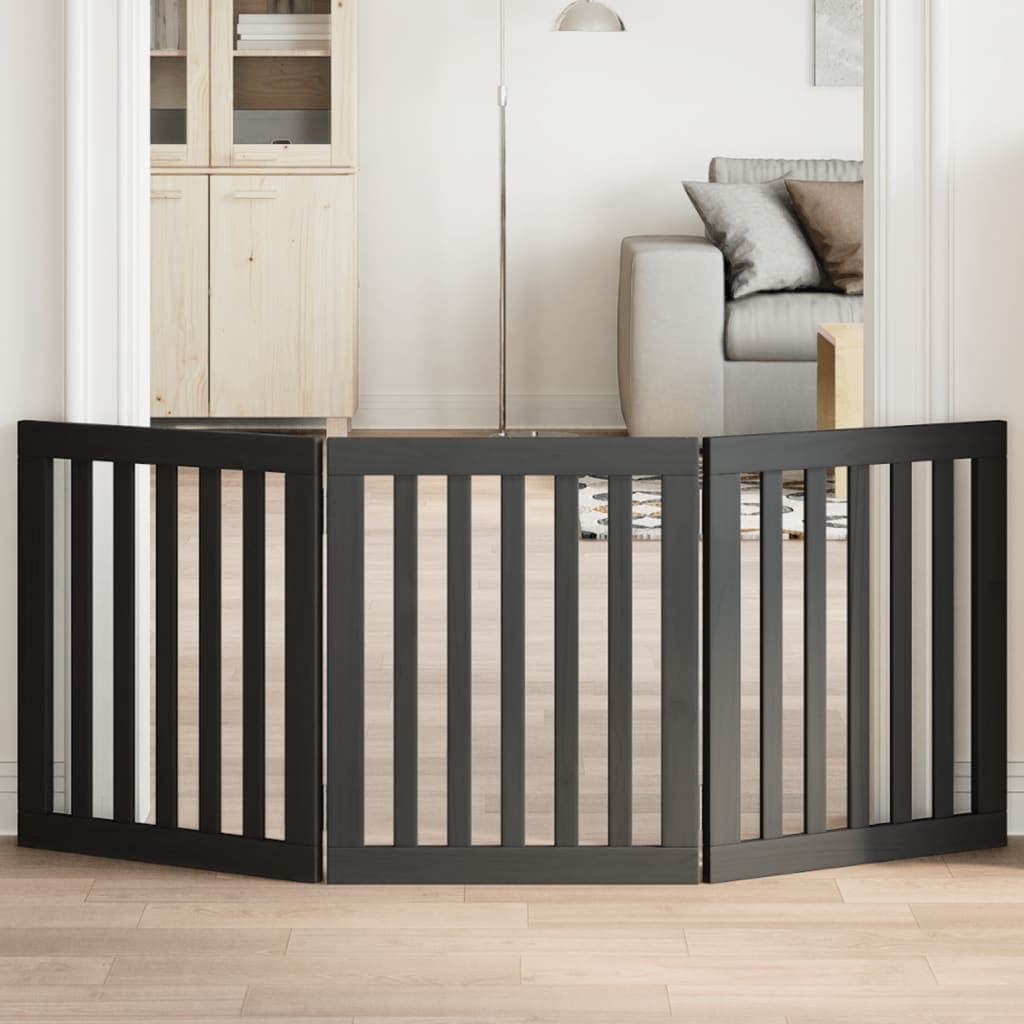 Cancello per Cani Pieghevole 3 Pannelli Nero 150cm Legno Pioppo — miniatura 1 di 8