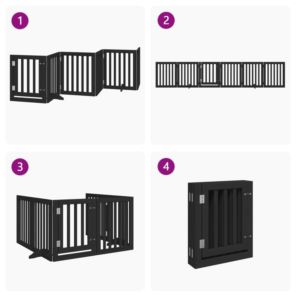 Cancello per Cani Porta Pieghevole Nero 6 Pannelli 300cm Pioppo — miniatura 6 di 10