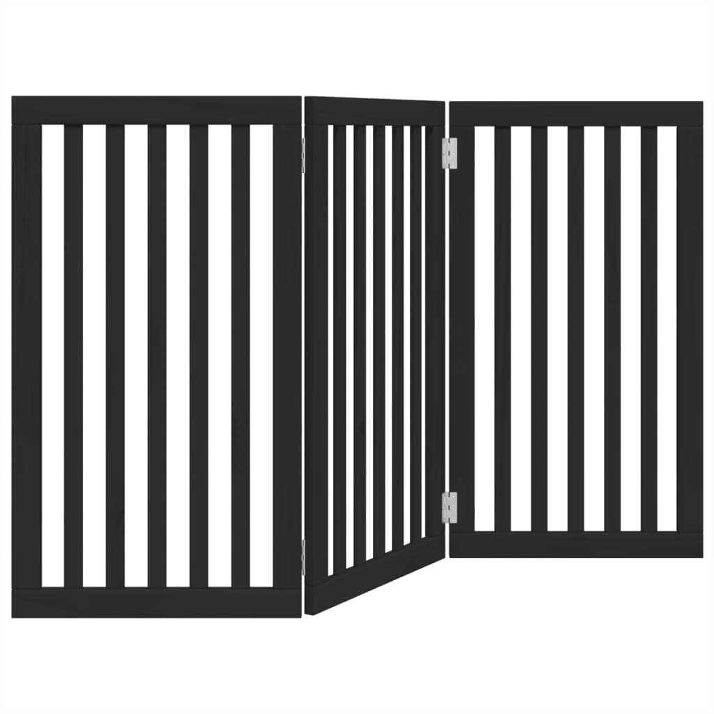 Cancello per Cani Pieghevole 3 Pannelli Nero 150cm Legno Pioppo — miniatura 2 di 8