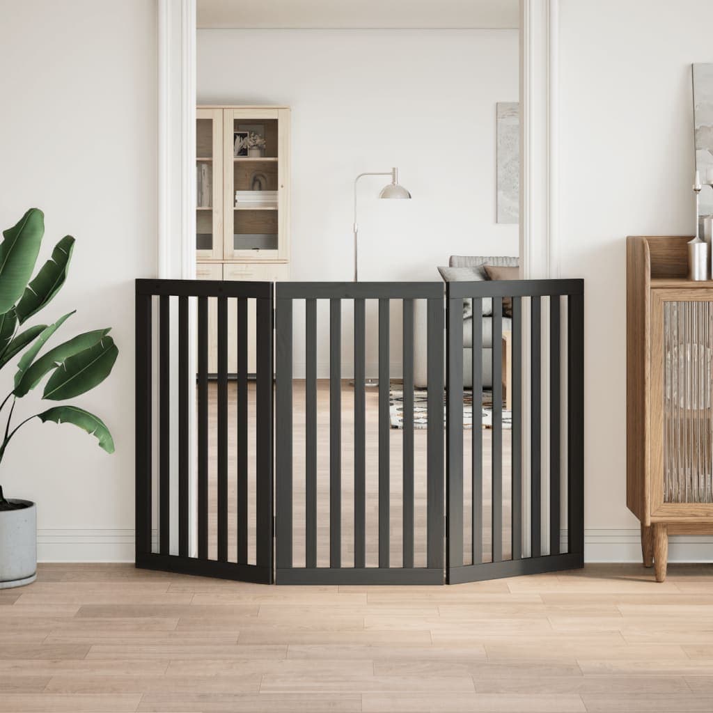 Cancello per Cani Pieghevole 3 Pannelli Nero 150cm Legno Pioppo — miniatura 3 di 8