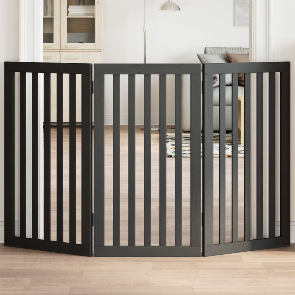 Cancello per Cani Pieghevole 3 Pannelli Nero 150cm Legno Pioppo — miniatura 1 di 8